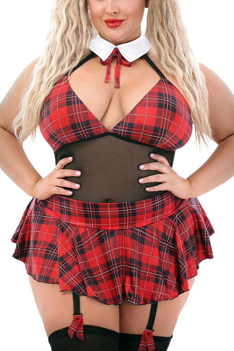 1898 Plus Size Schoolgirl Lingerie - Sexy Valentines Set Roleplay Uniform